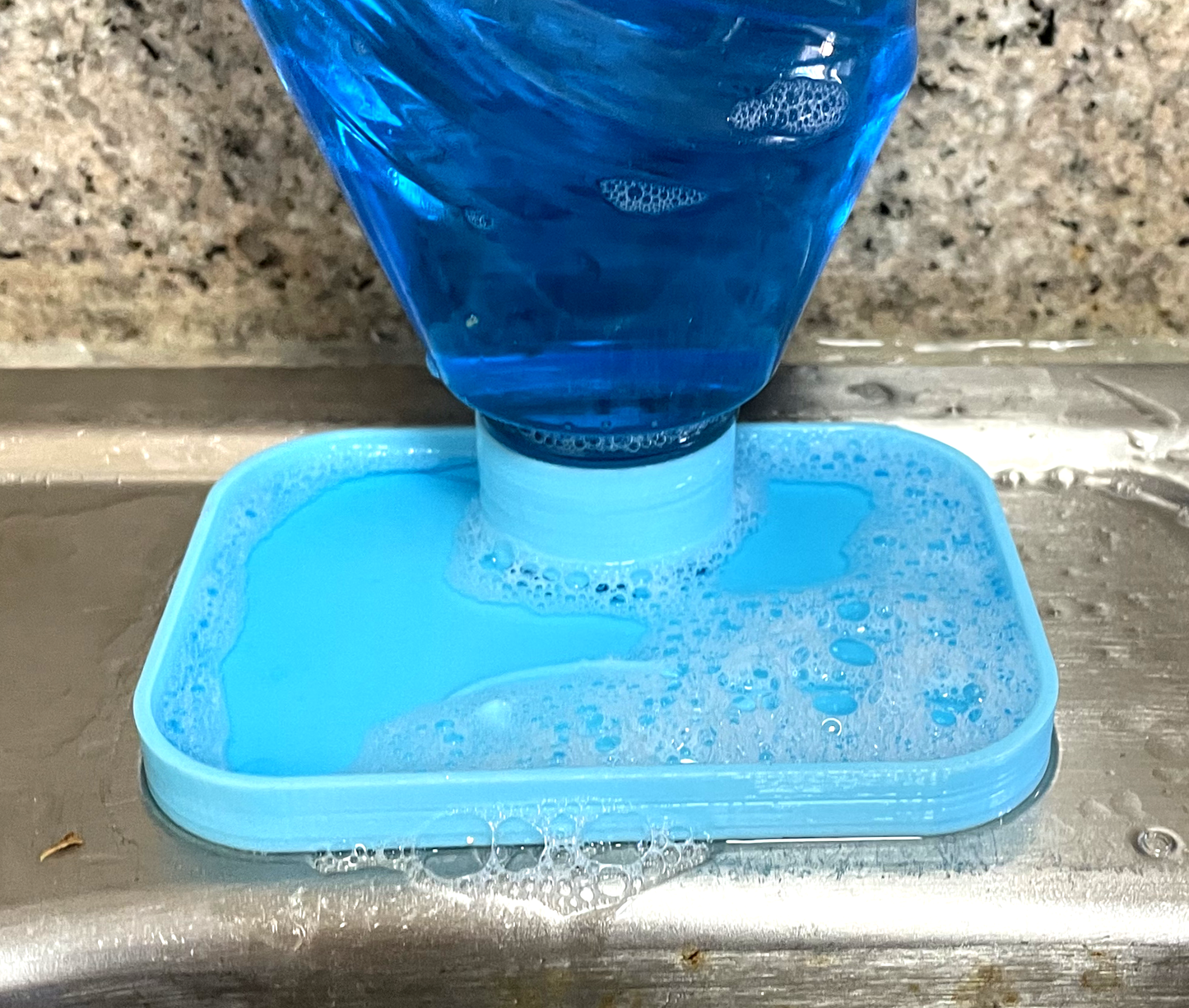 SoapDish - Gravity Fed Liquid Soap Dispenser (in blue).