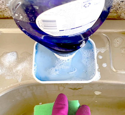 SoapDish - Gravity Fed Liquid Soap Dispenser (in white).